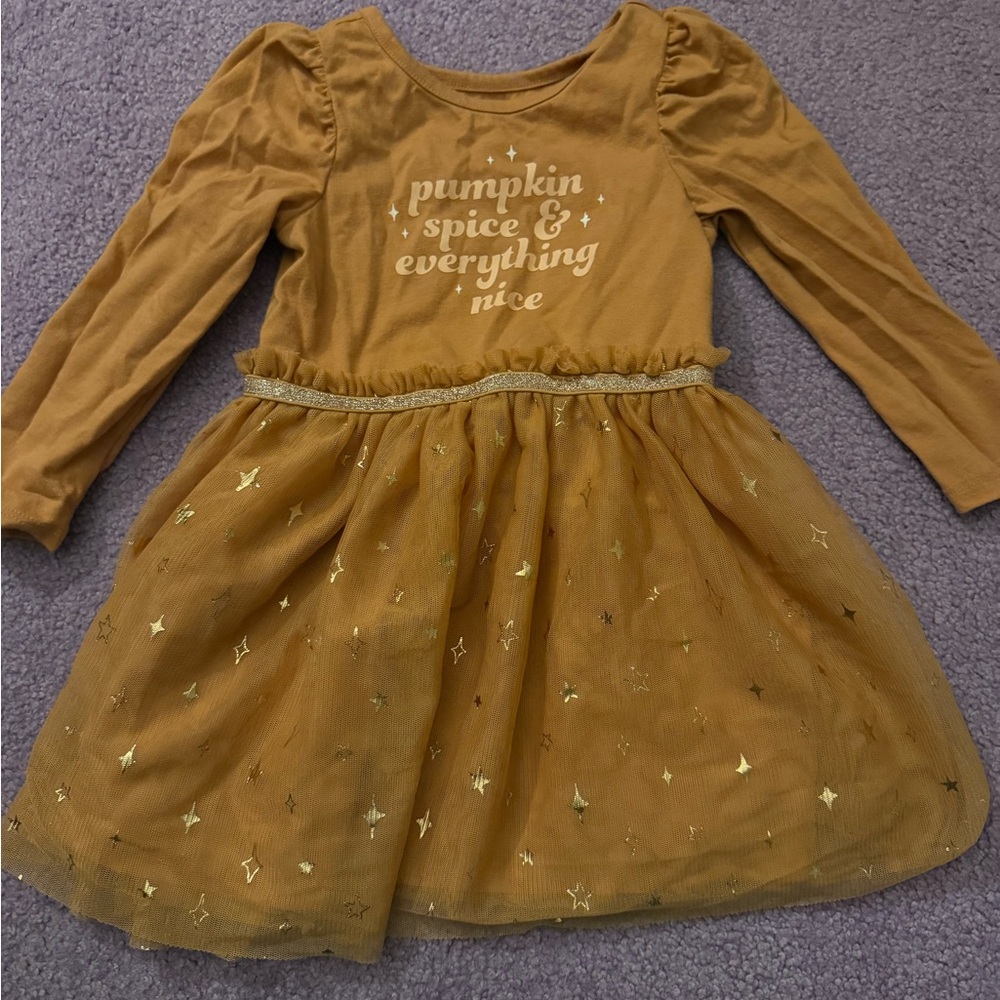 Toddler Girls' Long Sleeve Pumpkin Spice Tulle Dress